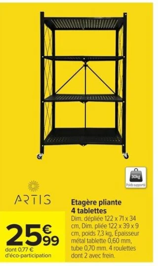 Etagère pliante 4 tablettes Artis