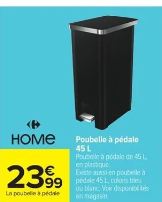 Poubelle à pédale 45 L Carrefour Home