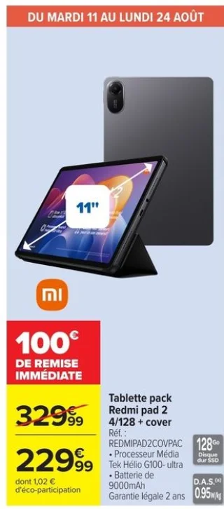 Tablette pack Redmi pad 2 4/128 + cover