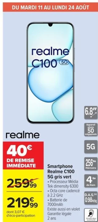 Smartphone Realme C100 5G gris vert