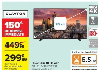 Téléviseur QLED 4K CLAYTON CL55QUHDSW25B