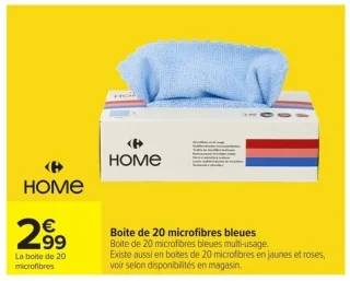 Boite de 20 microfibres bleues Carrefour Home