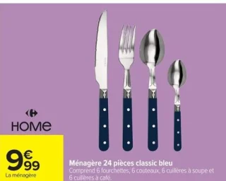 Ménagère 24 pièces classic bleu HOME