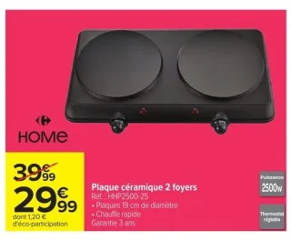 Home Plaque céramique 2 foyers HHP2500-25