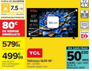 Téléviseur QLED 4K* TCL 65T69C