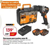 Perceuse percussion sans fil WORX NITRO