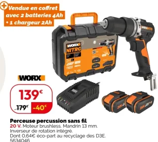 Perceuse percussion sans fil WORX NITRO