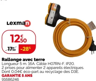 Rallonge avec terre Lexman