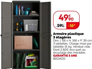 Armoire plastique 3 étagères