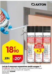 Lot de 3 mousses expansives multi-usages AXTON