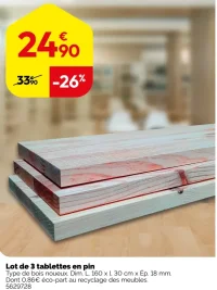 Lot de 3 tablettes en pin