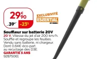 Souffleur sur batterie 20V ESSENTIAL