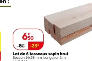 Lot de 6 tasseaux sapin brut