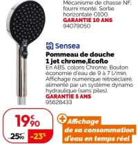 Sensea Pommeau de douche 1 jet chrome Ecoflo