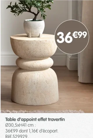 Table d'appoint effet travertin