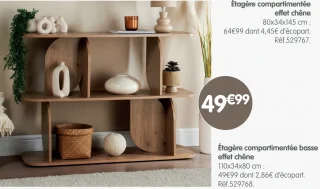 Étagère compartimentée basse effet chêne
