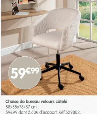 Chaise de bureau velours côtelé