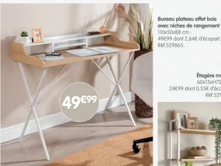 Bureau plateau effet bois avec niches de rangement