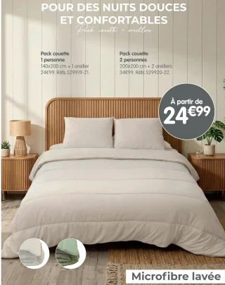 Pack couette + oreiller(s) en Microfibre lavée