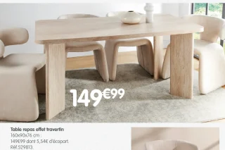 Table repas effet travertin