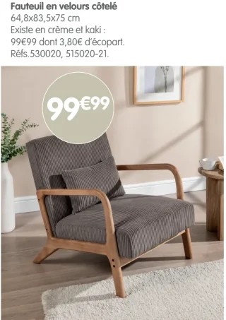 Fauteuil en velours côtelé