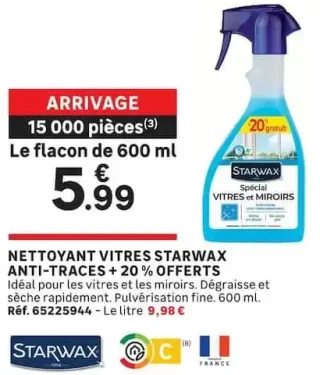 Nettoyant vitres Starwax anti-traces + 20% offerts