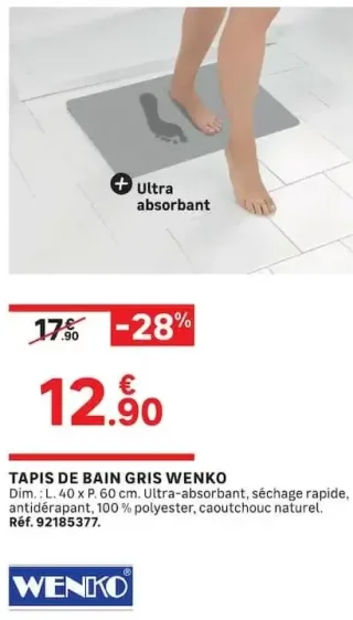 Tapis de bain gris Wenko