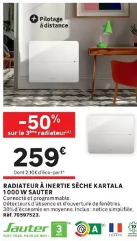 Radiateur à inertie sèche Kartala 1000 W Sauter