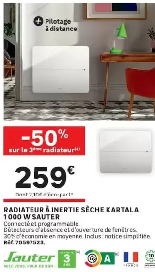 Radiateur à inertie sèche Kartala 1000 W Sauter