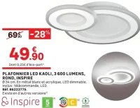 PLAFONNIER LED KAOLI, 3 600 LUMENS, ROND, INSPIRE