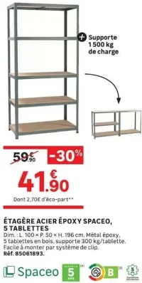 ÉTAGÈRE ACIER ÉPOXY SPACEO, 5 TABLETTES
