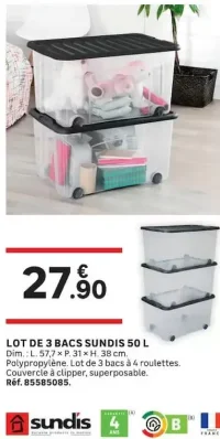 LOT DE 3 BACS SUNDIS 50 L