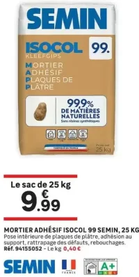 MORTIER ADHÉSIF ISOCOL 99 SEMIN, 25 KG