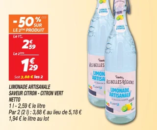 Limonade artisanale saveur citron - citron vert