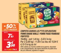 Compotes gourdes les p'tits explorateurs pomme banane vanille / pomme fraise framboise 