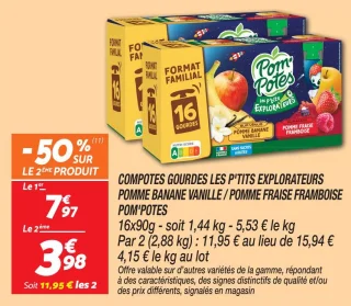 Compotes gourdes les p'tits explorateurs pomme banane vanille / pomme fraise framboise 
