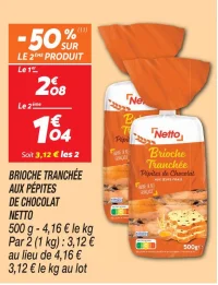 Brioche tranchée aux pépites de chocolat 