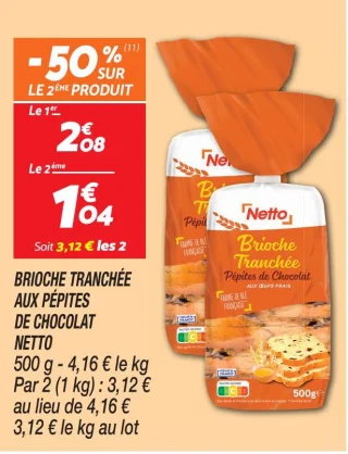 Brioche tranchée aux pépites de chocolat 