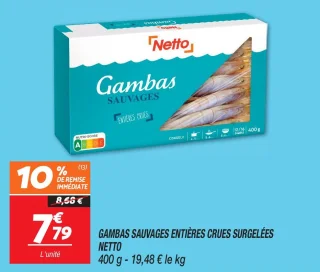 Gambas sauvages entières crues surgelées 