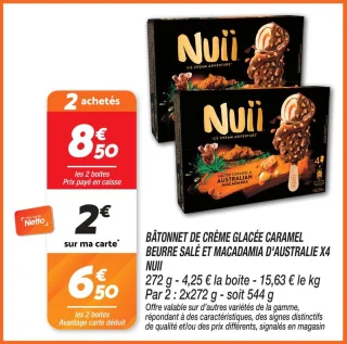 Bâtonnet de crème glacée caramel beurre salé et macadamia d'australie x4