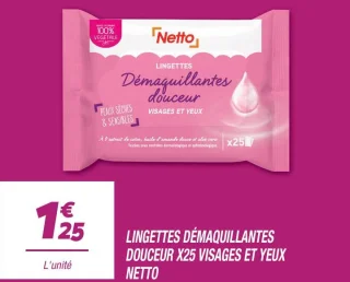 Lingettes démaquillantes douceur x25 visages et yeux