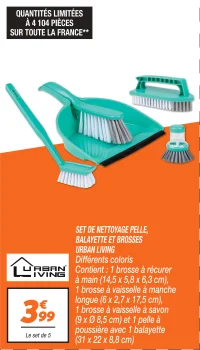 Set de nettoyage pelle, balayette et brosses 