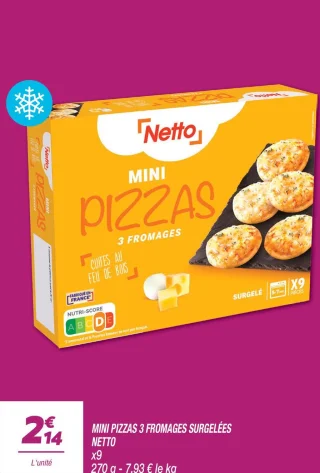 Mini pizzas 3 fromages surgelées 