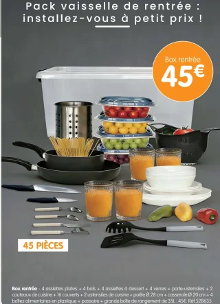 Box rentrée - Pack vaisselle de rentrée (45 pièces)