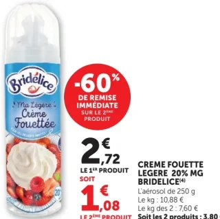 Crème fouettée légère 20% MG Bridélice