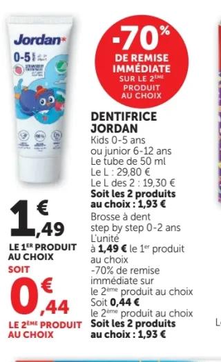 Dentifrice Jordan Kids ou junior ou Brosse à dent step by step