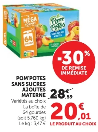 Pom'Potes Sans Sucres Ajoutés Materne - 64 gourdes