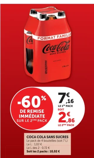 Coca Cola Sans Sucres pack de 4 bouteilles