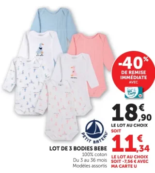 PETIT BATEAU LOT DE 3 BODIES BEBE