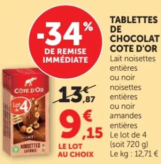 Tablettes de chocolat Côte d'Or